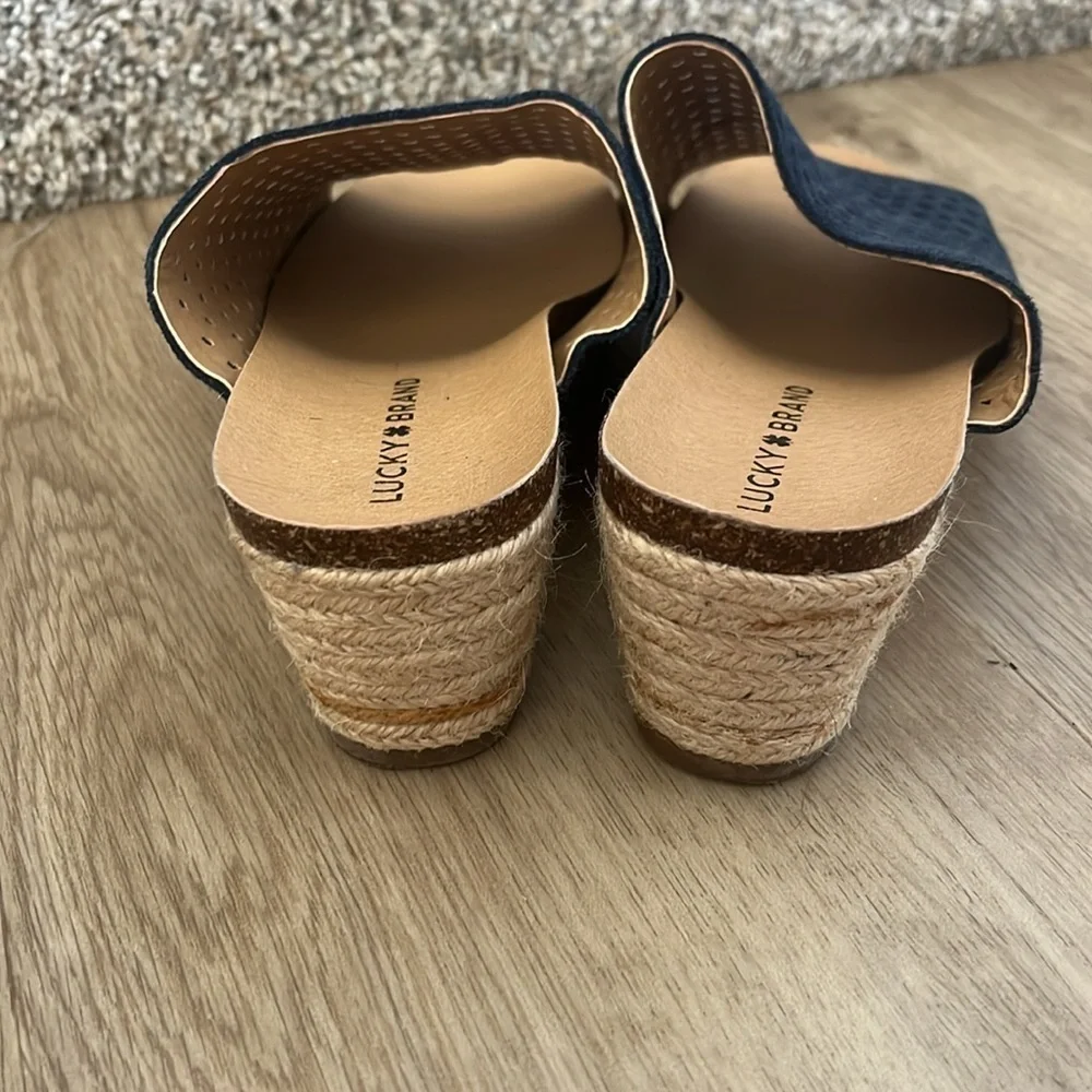 Lucky Brand Jemya Wedge Espadrille Slides – Navy Blue – Size 8